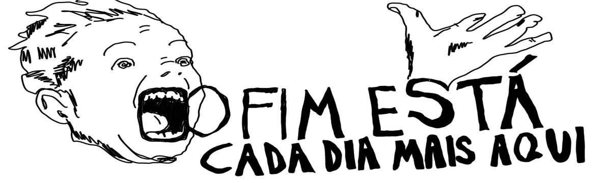 A tirinha em preto e branco de Estela May, publicada em 01/10/24, traz uma pessoa gritando “O FIM ESTÁ CADA DIA MAIS AQUI”.