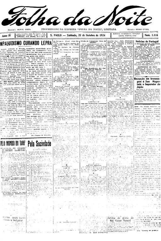 Primeira Página da Folha da Noite de 25 de outubro de 1924