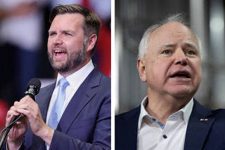 A combination picture shows J.D. Vance and Tim Walz
