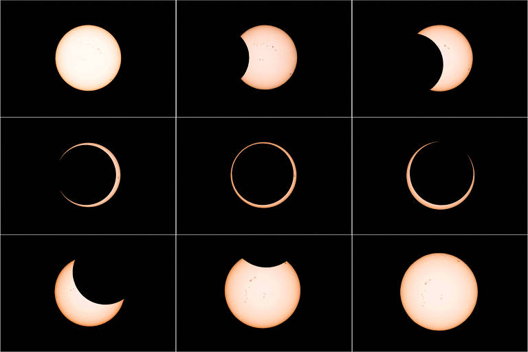 Fases do eclipse solar anular em registros feitos na Ilha de Páscoa