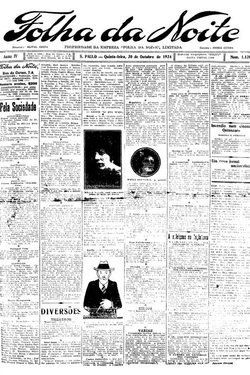 Primeira Página da Folha da Noite de 30 de outubro de 1924