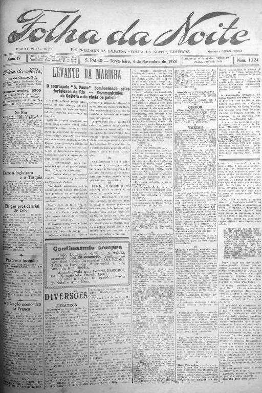 Primeira Página da Folha da Noite de 4 de novembro de 1924