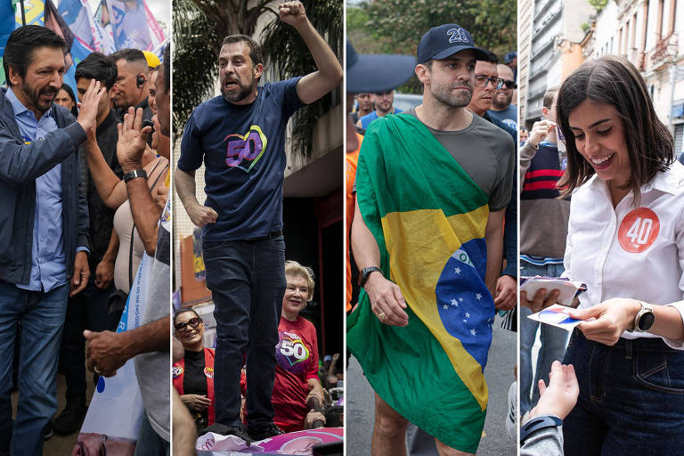 Foto montagem mostra candidatos durante agenda no último dia de campanha do primeiro turno das eleições municipais em São Paulo