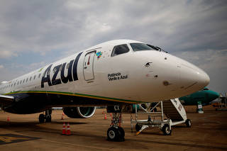 A view of an Airplane of Brazilian airline Azul during a signing ceremony of the Fuel of the Future law, in Brasilia