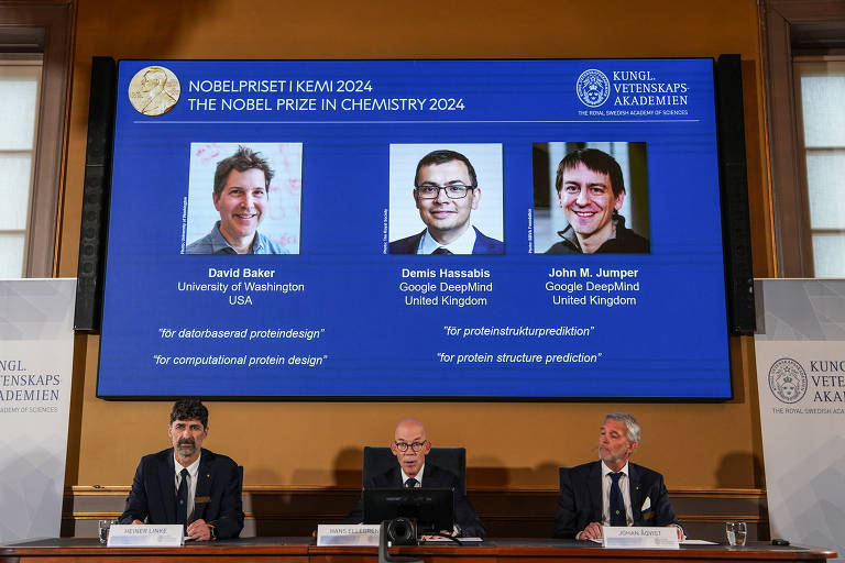 2024: David Baker, Demis Hassabis e John Jumper ganharam o Nobel por descobertas relacionadas à criação e à identificação de estrutura de proteínas