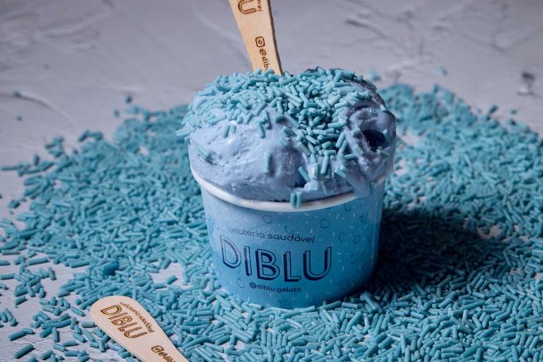 Sorvete de spirulina da sorveteria Diblu, no Itaim Bibi