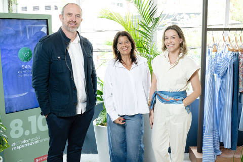 Eduardo Ferlauto, gerente Geral de Sustentabilidade da Renner, Renata Altenfelder, diretora de Marketing do Ecossistema, e Juliana Frasca, diretora de Estilo