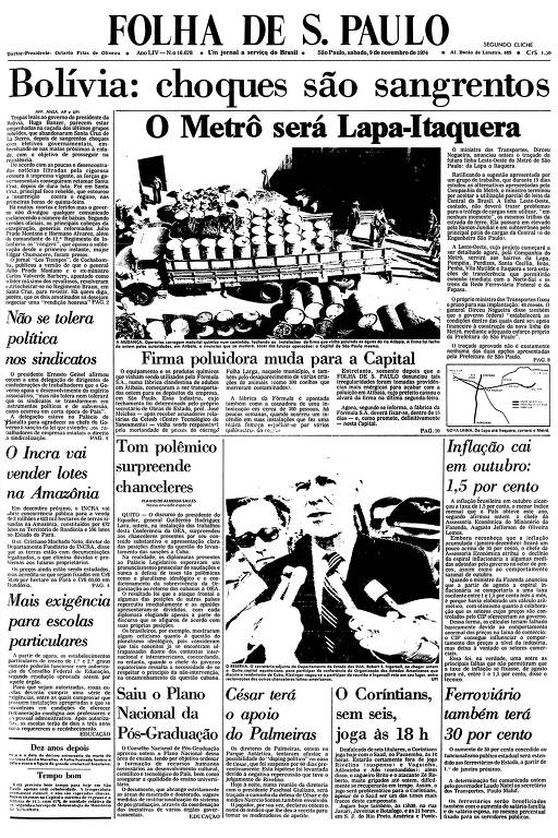 Primeira Página da Folha da Noite de 9 de novembro de 1974