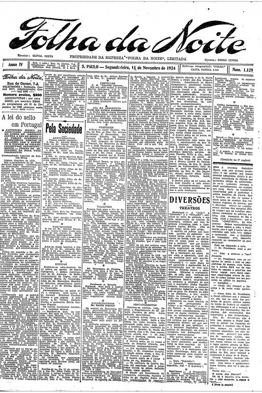 Primeira Página da Folha da Noite de 10 de novembro de 1924