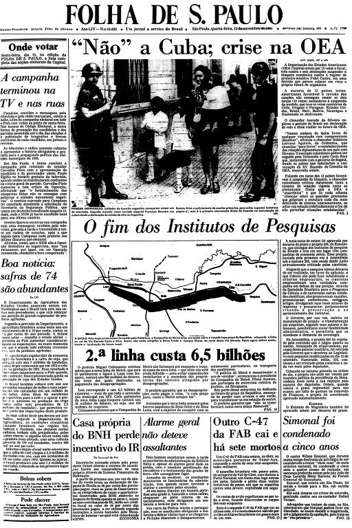 Primeira Página da Folha de 13 de novembro de 1974