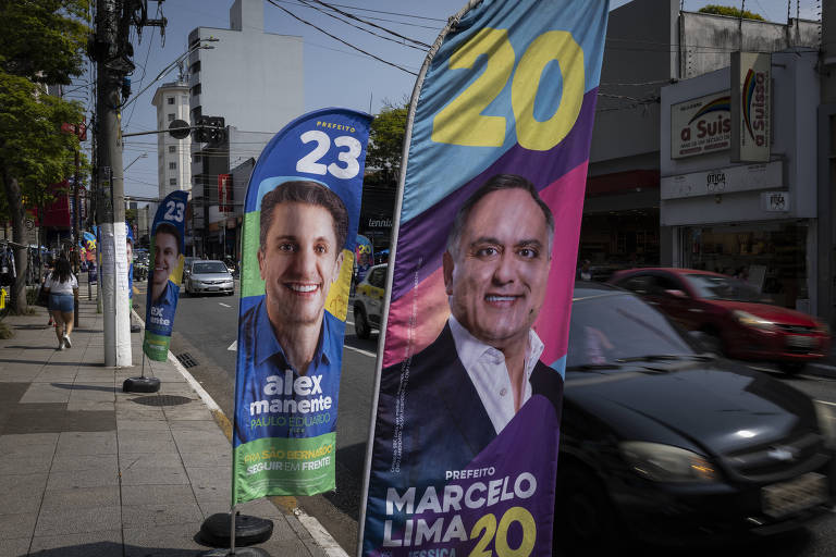 Wind Banners com informação sobre os dois candidatos de São Bernardo que foram para o segundo turno