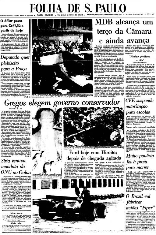 Primeira Página da Folha de 19 de novembro de 1974