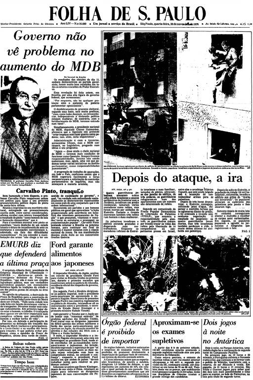 Primeira Página da Folha de 20 de novembro de 1974