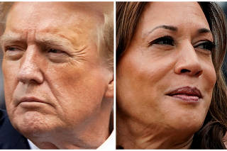 FILE PHOTO: Former U.S. President Donald Trump and U.S. Vice President Kamala Harris in combo photograph