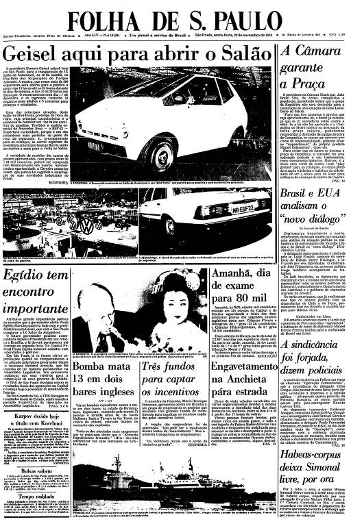 Primeira Página da Folha de 22 de novembro de 1974