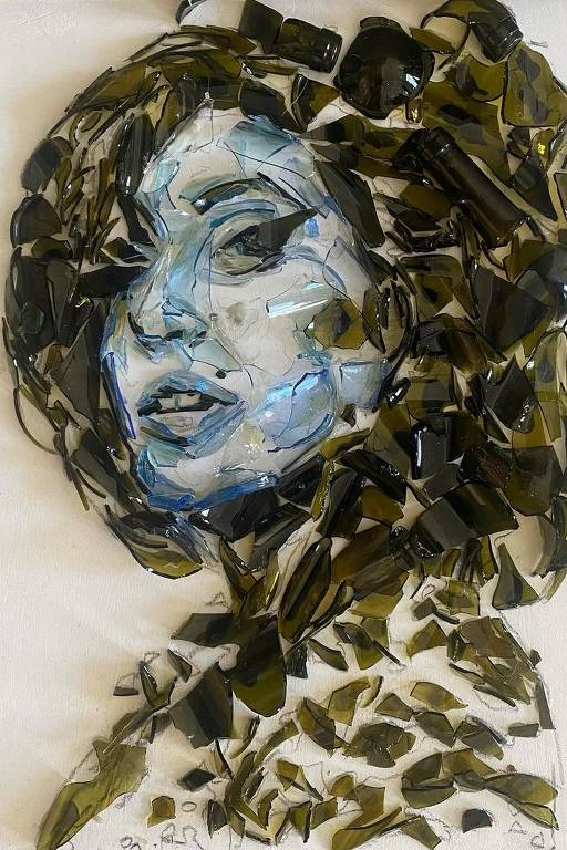 Mosaico do artista Flavio Rossi com retrato da cantora Amy Winehouse