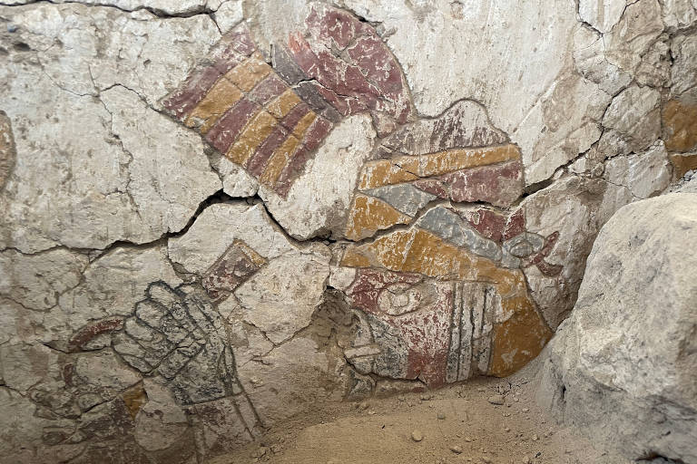 Uma das pinturas descobertas em câmara em Pañamarca, no Peru