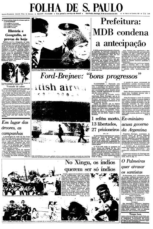 Primeira Página da Folha de 24 de novembro de 1974