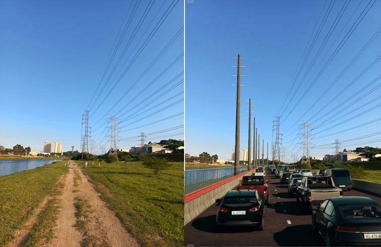 Simulação mostra o impacto das pistas no parque ao lado do rio Jurubatuba