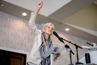 Jill Stein, the Green PartyÕs presidential candidate, at Bint Jebail Cultural Center in Dearborn, Mich. on Oct. 6, 2024. (Nic Antaya/The New York Times)