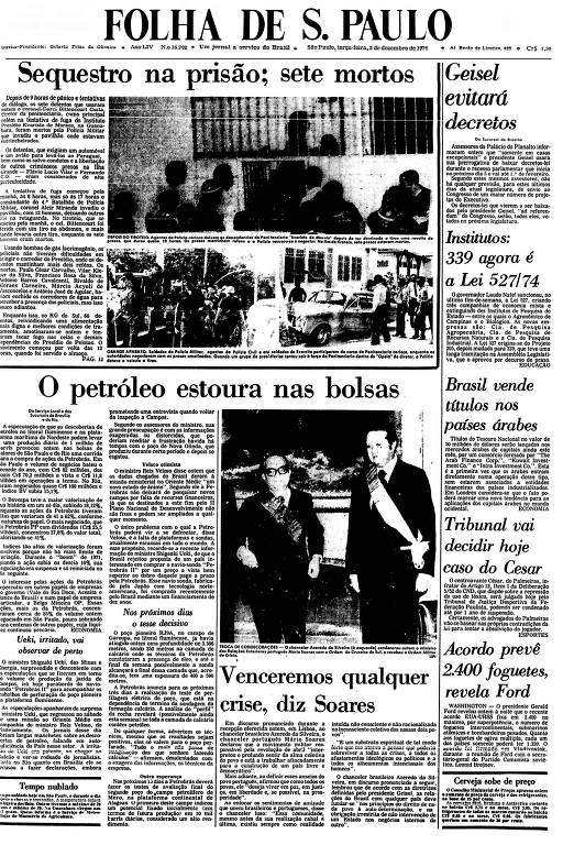 Primeira Página da Folha de 3 de dezembro de 1974