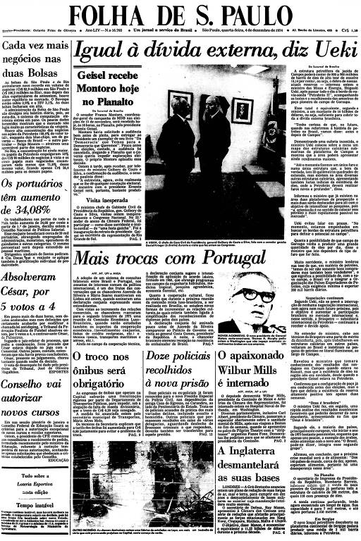 Primeira Página da Folha de 4 de dezembro de 1974