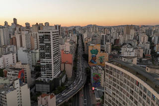 A drone view shows Elevado Presidente Joao Goulart, known as 'Minhocao', an elevated highway in Sao Paulo