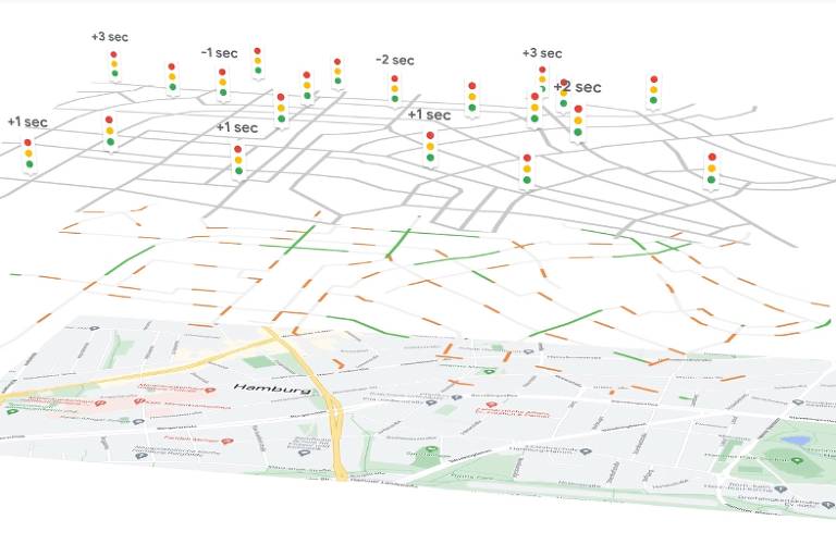 Controle de semáforos em Hamburgo (Alemanha) pelo sistema Greenlight, do Google