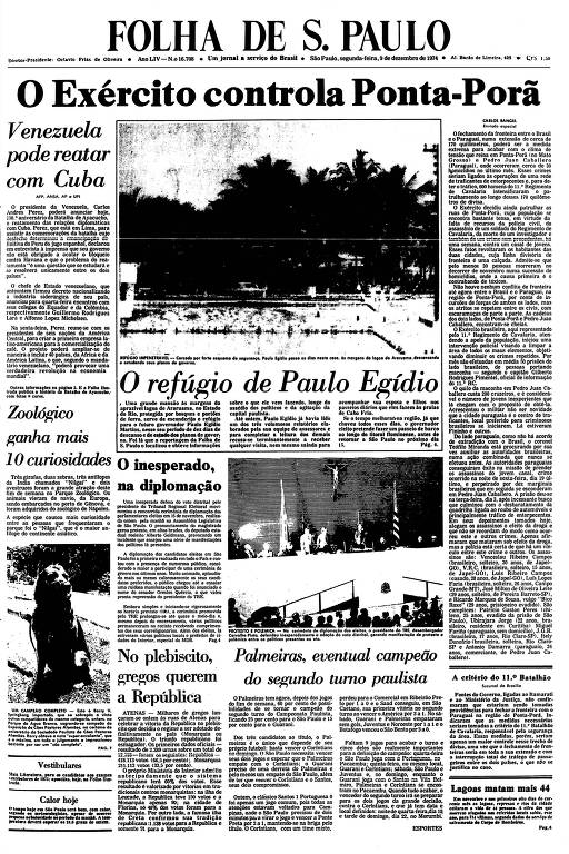 Primeira Página da Folha de 9 de dezembro de 1974