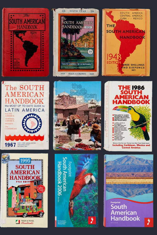 Capas de edições do 'South American Handbook', que completa 100 anos