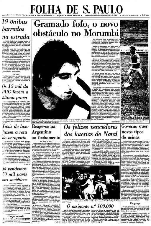 Primeira Página da Folha de 22 de dezembro de 1974