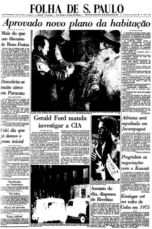 Primeira Página da Folha de 24 de dezembro de 1974