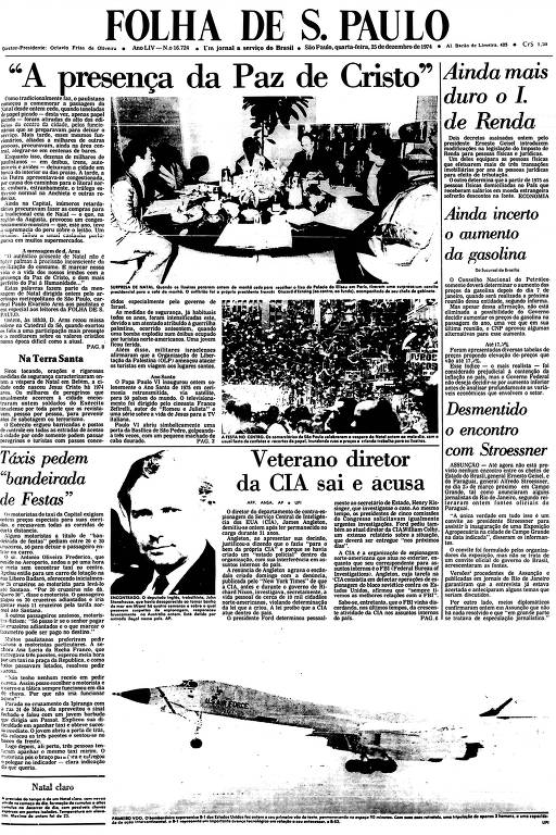 Primeira Página da Folha de 25 de dezembro de 1974