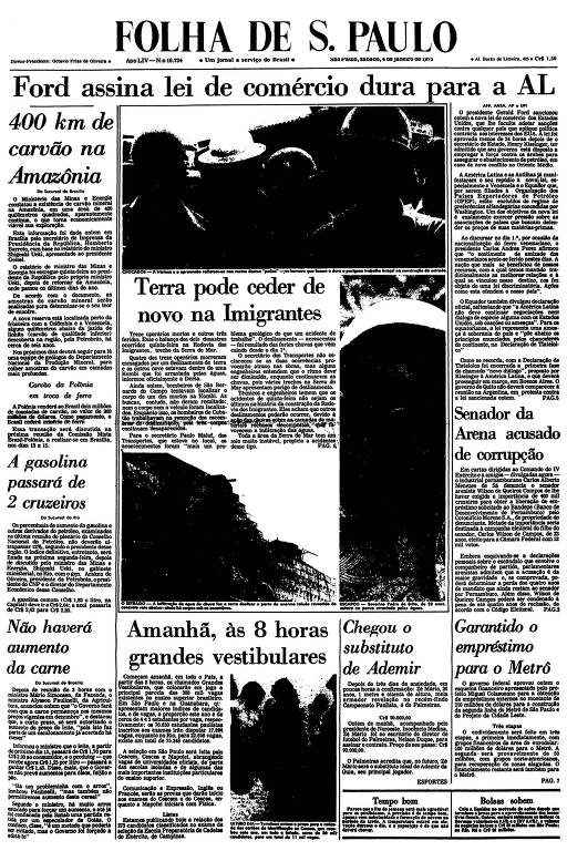 Primeira Página da Folha de 4 de janeiro de 1975