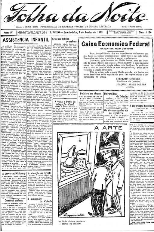 Primeira Página da Folha da Noite de 7 de janeiro de 1925