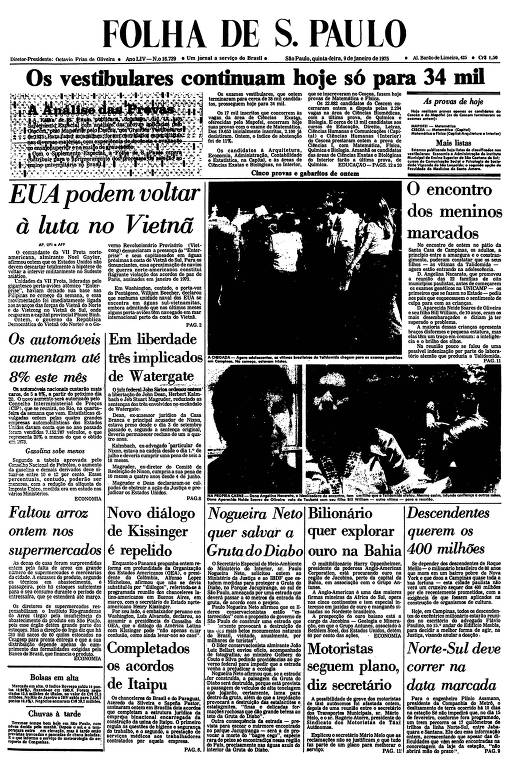 Primeira Página da Folha de 9 de janeiro de 1975