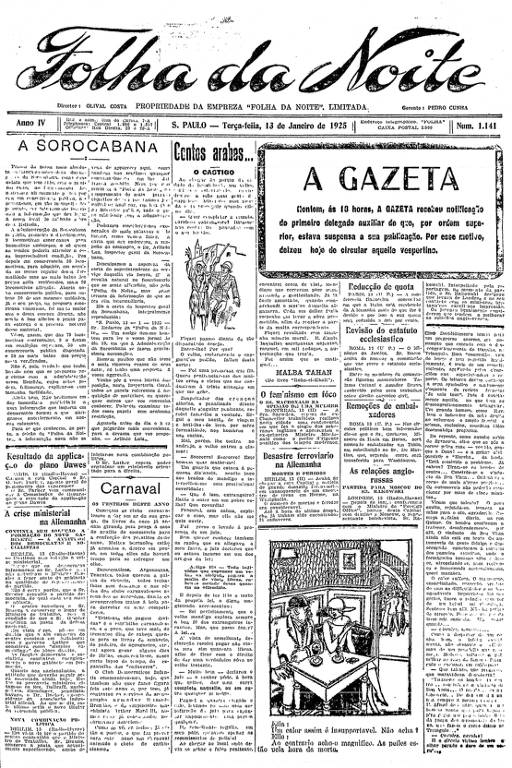 Primeira Página da Folha da Noite de 13 janeiro de 1925