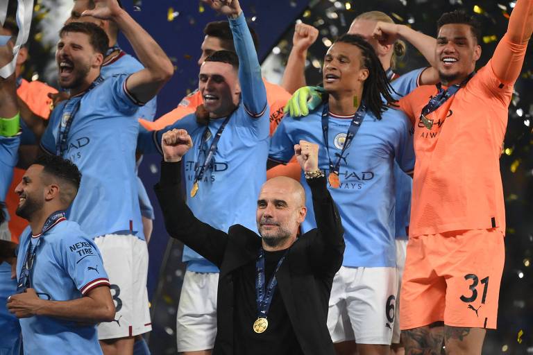 Manchester City celebra a conquista da Champions League