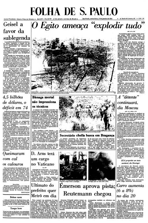 Primeira Página da Folha de 17 de janeiro de 1975