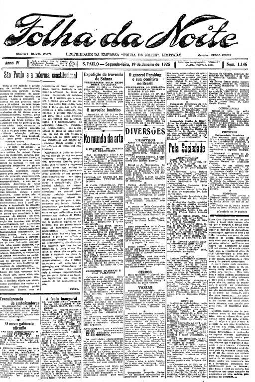 Primeira Página da Folha da Noite de 19 de janeiro de 1925