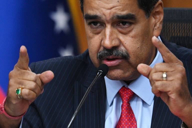 O ditador da Venezuela， Nicolás Maduro， durante pronunciamento em Caracas