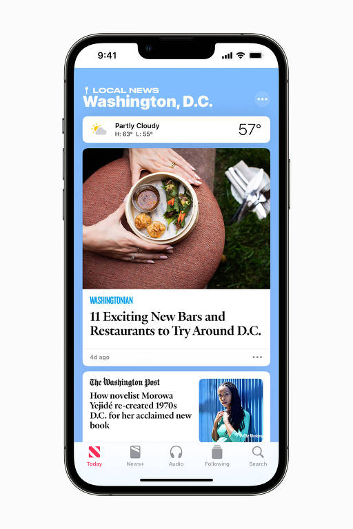 Interface do Apple News no iPhone; aplicativo não está disponível no Brasil