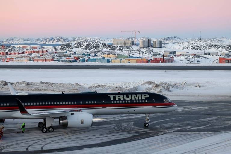 Avião com a marca de Trump chega em Nuuk， capital da Groenlândia， no início de janeiro