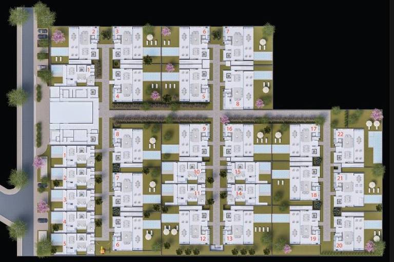 Mapa de como será o condomínio Reserva do Alto， mostrando que não há previsão de muros entre o que seriam dois empreendimentos