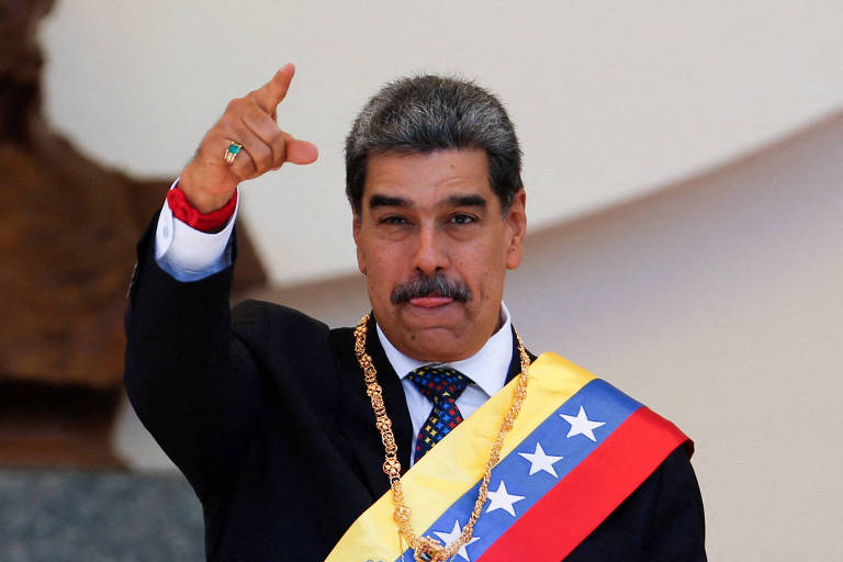 O ditador Nicolás Maduro em cerimônia de posse em Caracas， na Venezuela