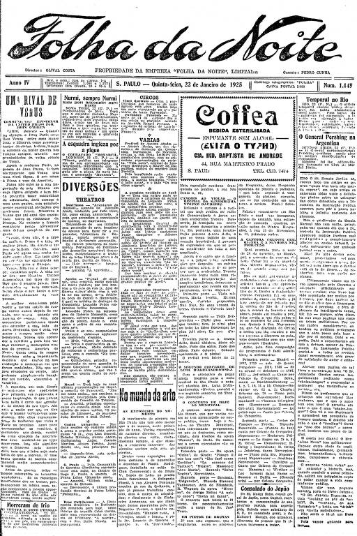 Primeira Página da Folha da Noite de 22 de janeiro de 1925