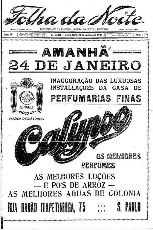 Primeira Página da Folha da Noite de 23 de janeiro de 1925