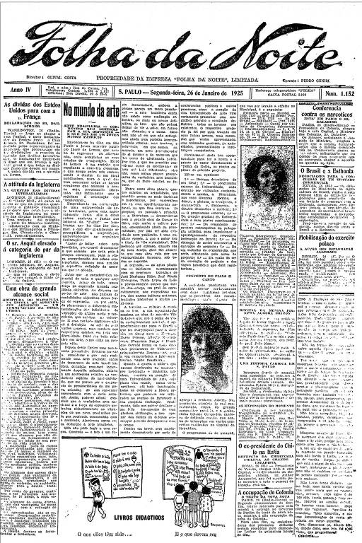 Primeira Página da Folha da Noite de 26 de janeiro de 1925