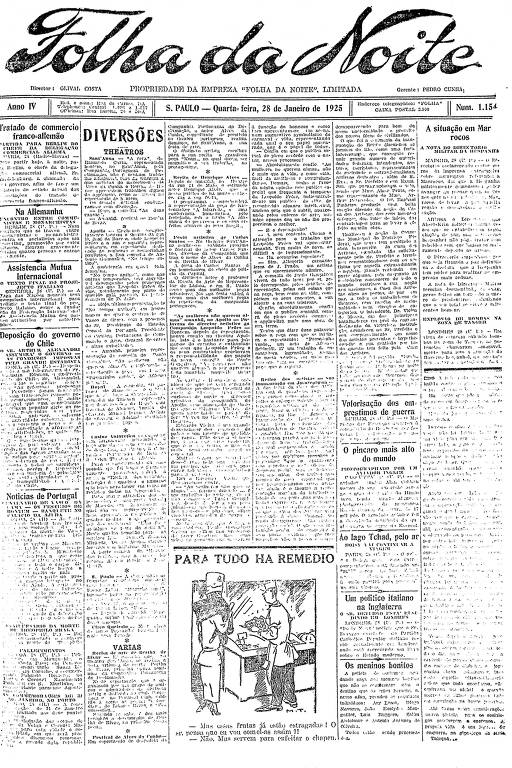 Primeira Página da Folha da Noite de 28 de janeiro de 1925