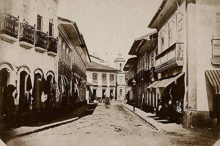 A histórica rua Direita, em 1862: imagem do "Álbum Comparativo da Cidade de São Paulo"